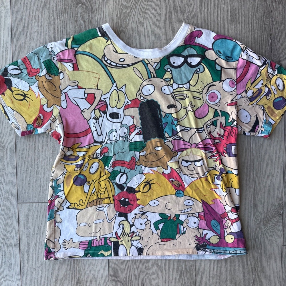 Nickelodeon 90s Cartoons All Over Print T Shirt Mens Large Rugrats Hey Arnold